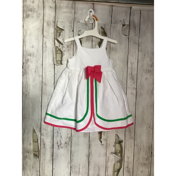 Little Lass Other - Little lass Baby white sleeveless dress with pink/green - 6-9 months